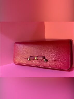 Prada Hot Pink Saffiano Leather Bow Clutch Wallet